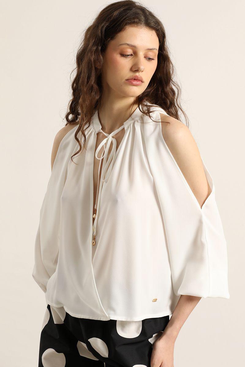 Blusa abertura en hombros, crudo Liola-2