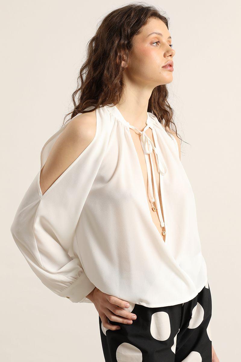 Blusa abertura en hombros, crudo Liola-4
