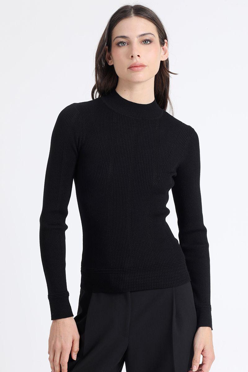 Sweater Tejido Punto Basico, Negro Liola-6