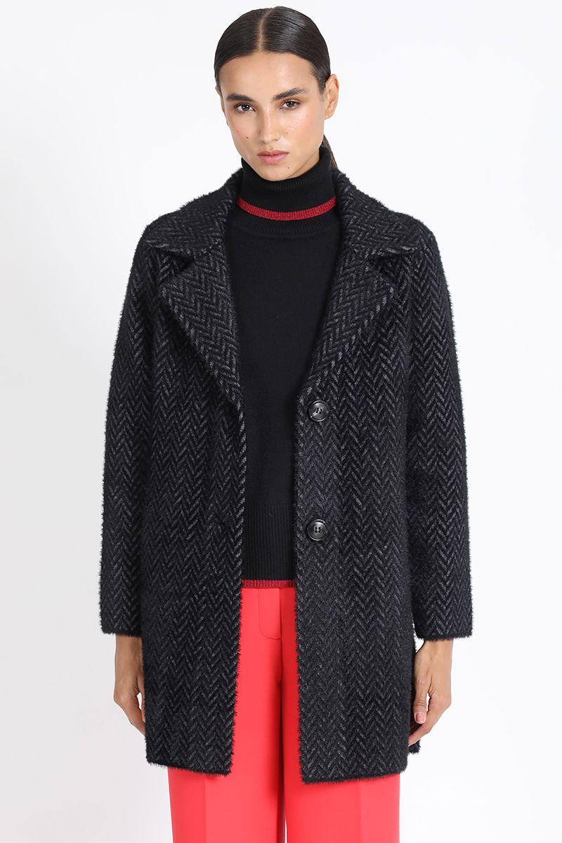 Chaqueton Recto Tejido Punto Zig Zag, Negro Liola-0