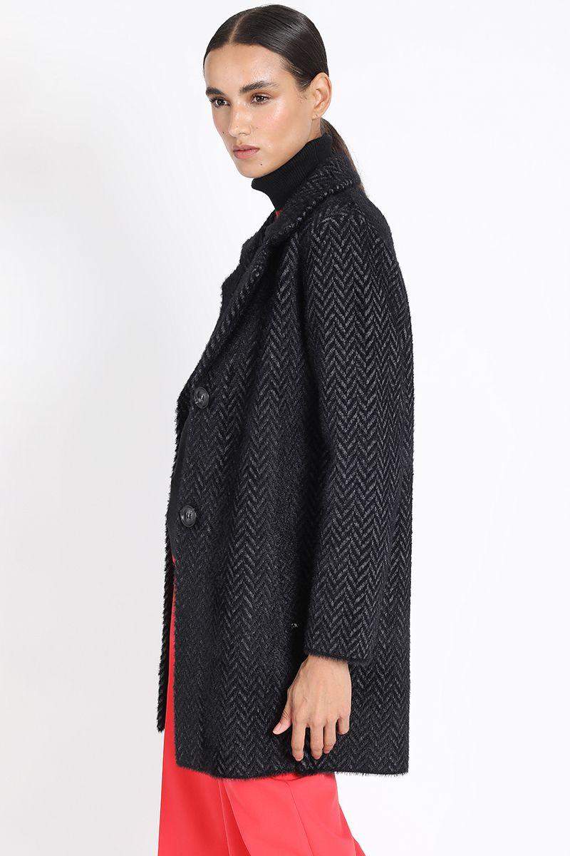 Chaqueton Recto Tejido Punto Zig Zag, Negro Liola-1