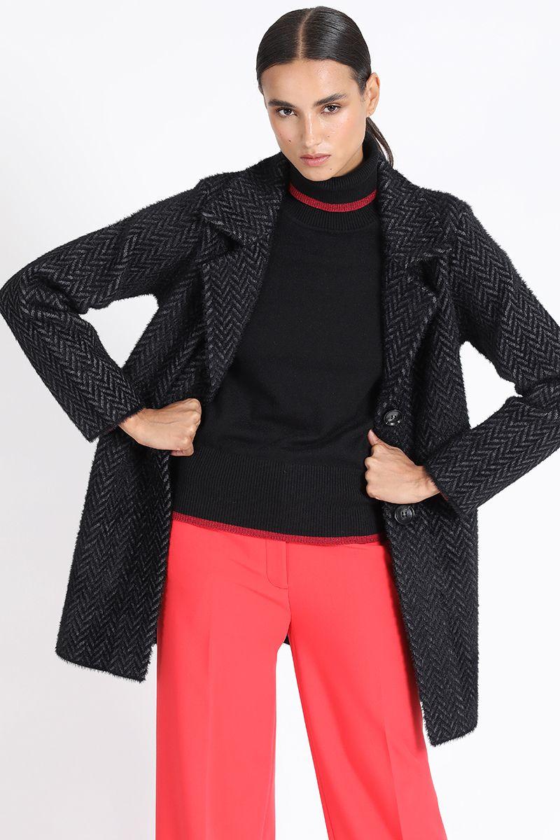 Chaqueton Recto Tejido Punto Zig Zag, Negro Liola-2