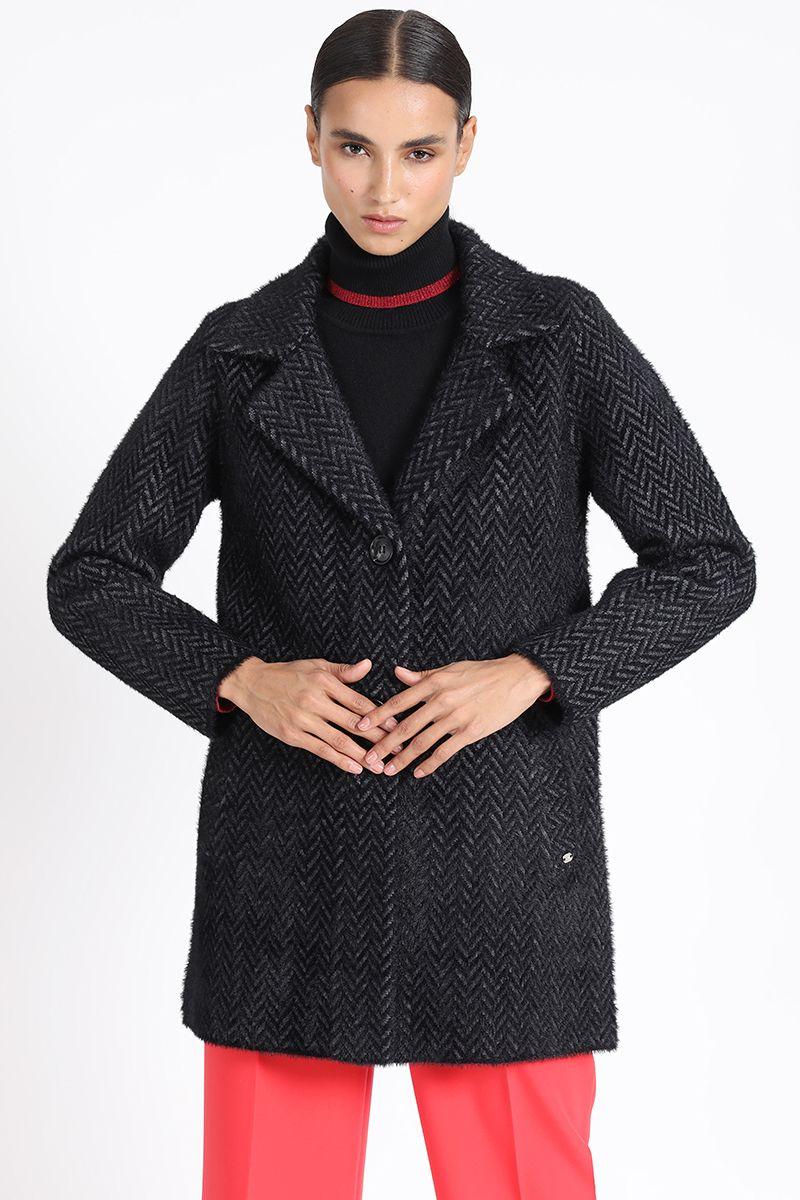 Chaqueton Recto Tejido Punto Zig Zag, Negro Liola-3