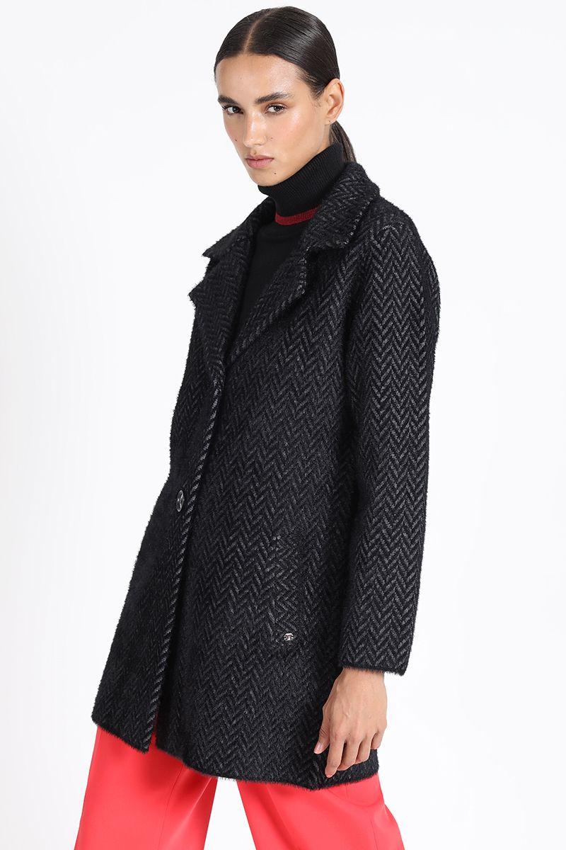 Chaqueton Recto Tejido Punto Zig Zag, Negro Liola-4