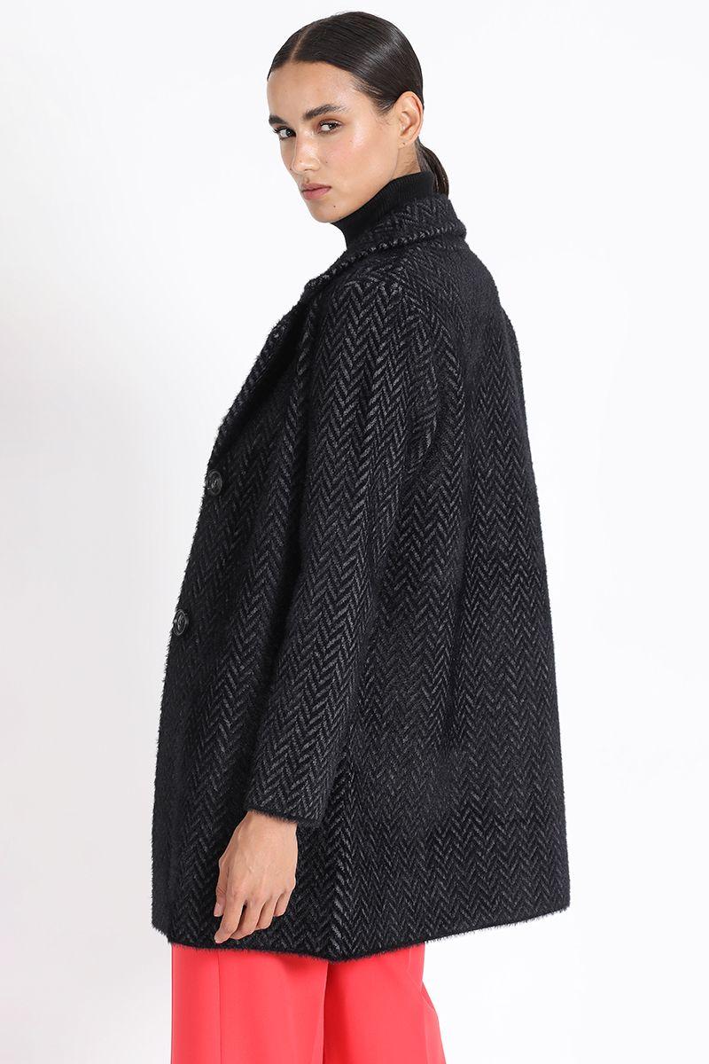 Chaqueton Recto Tejido Punto Zig Zag, Negro Liola-5