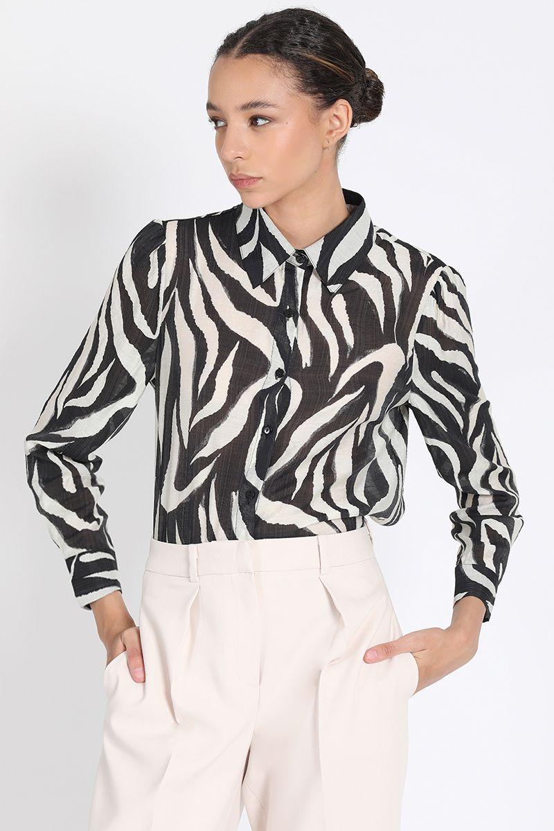 Camisa Semitransparente, Estampado Animal Negro Liola-1