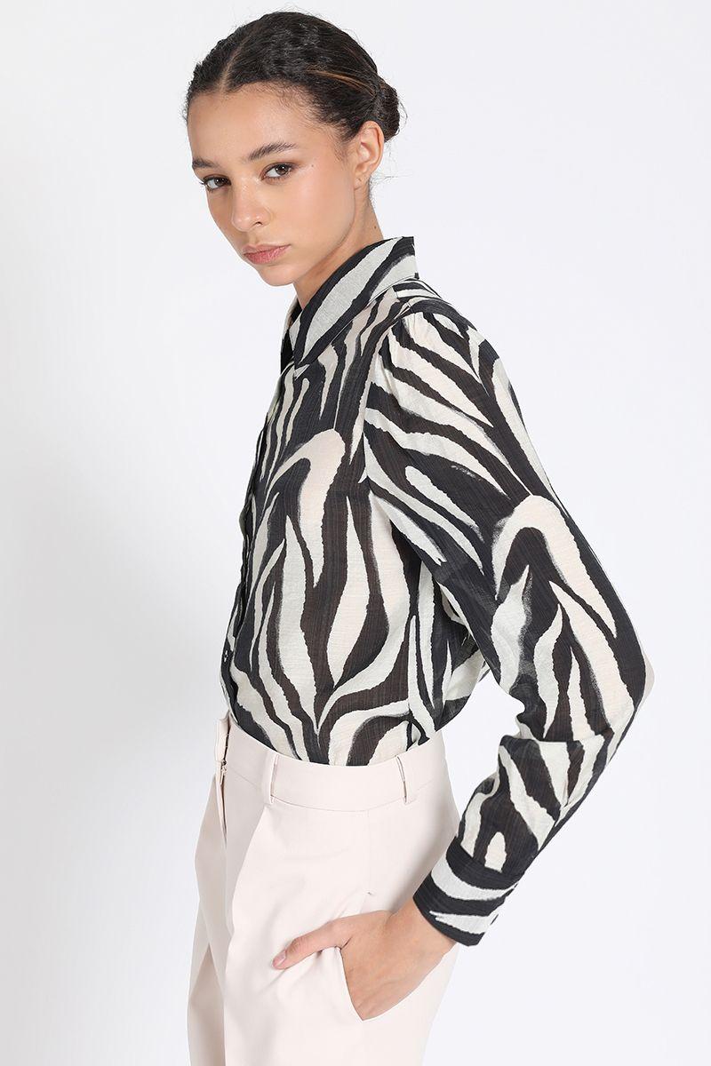 Camisa Semitransparente, Estampado Animal Negro Liola-2