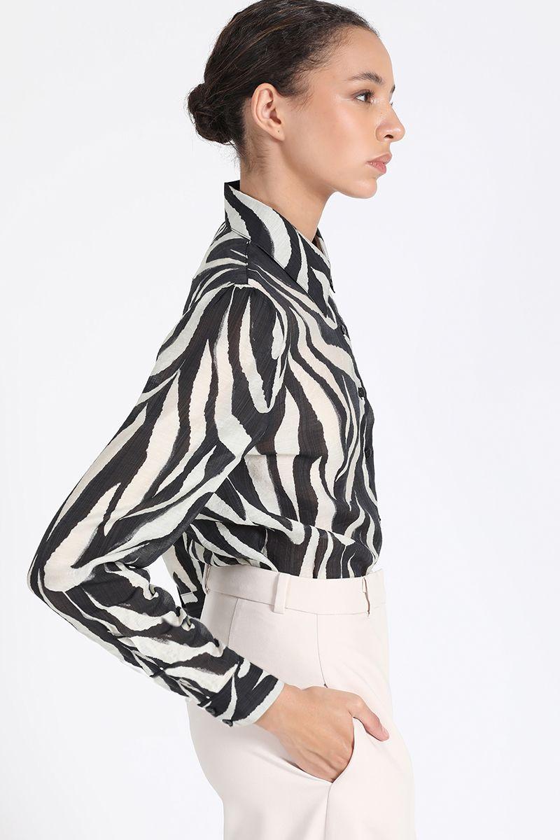 Camisa Semitransparente, Estampado Animal Negro Liola-3