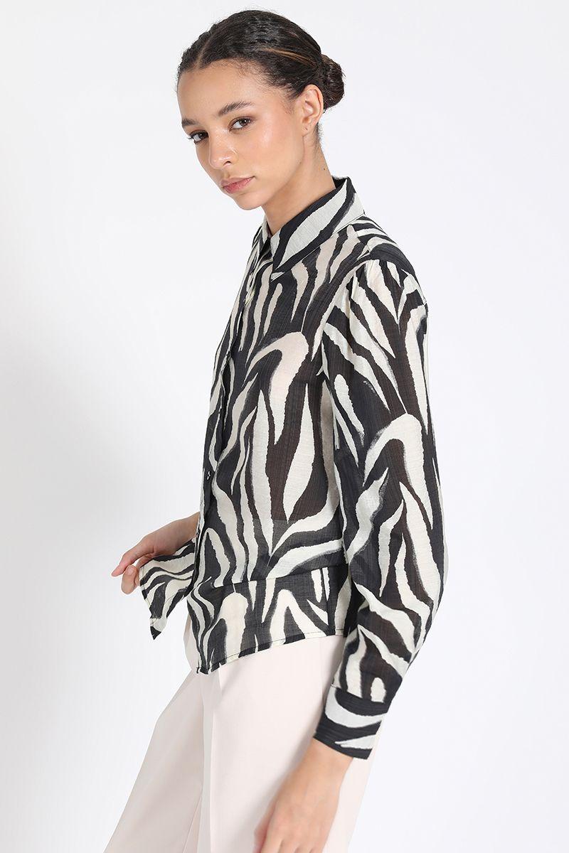 Camisa Semitransparente, Estampado Animal Negro Liola-4