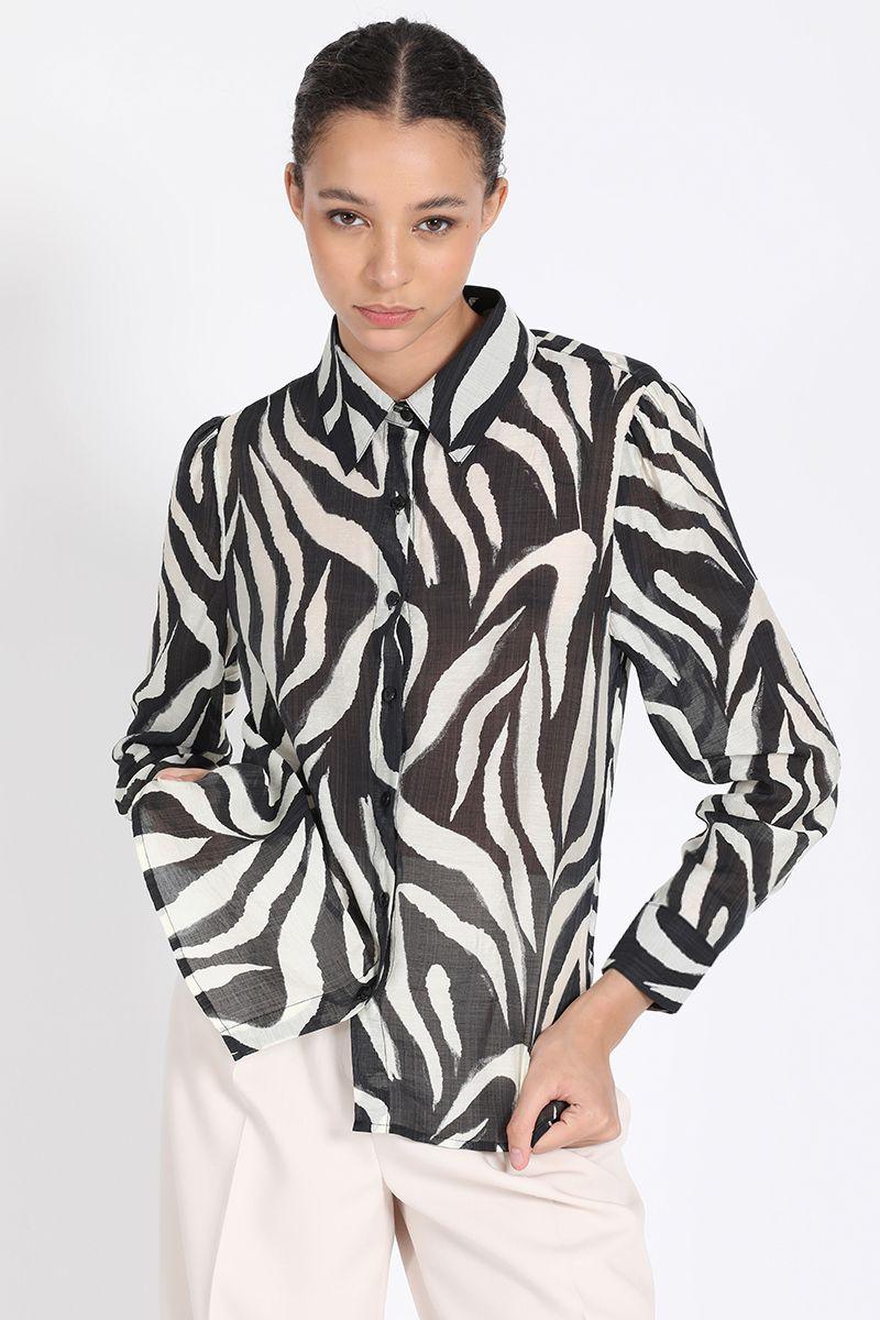 Camisa Semitransparente, Estampado Animal Negro Liola-5