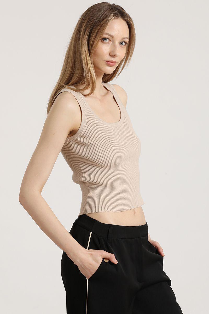 Polera tejida punto liola mujer beige-2