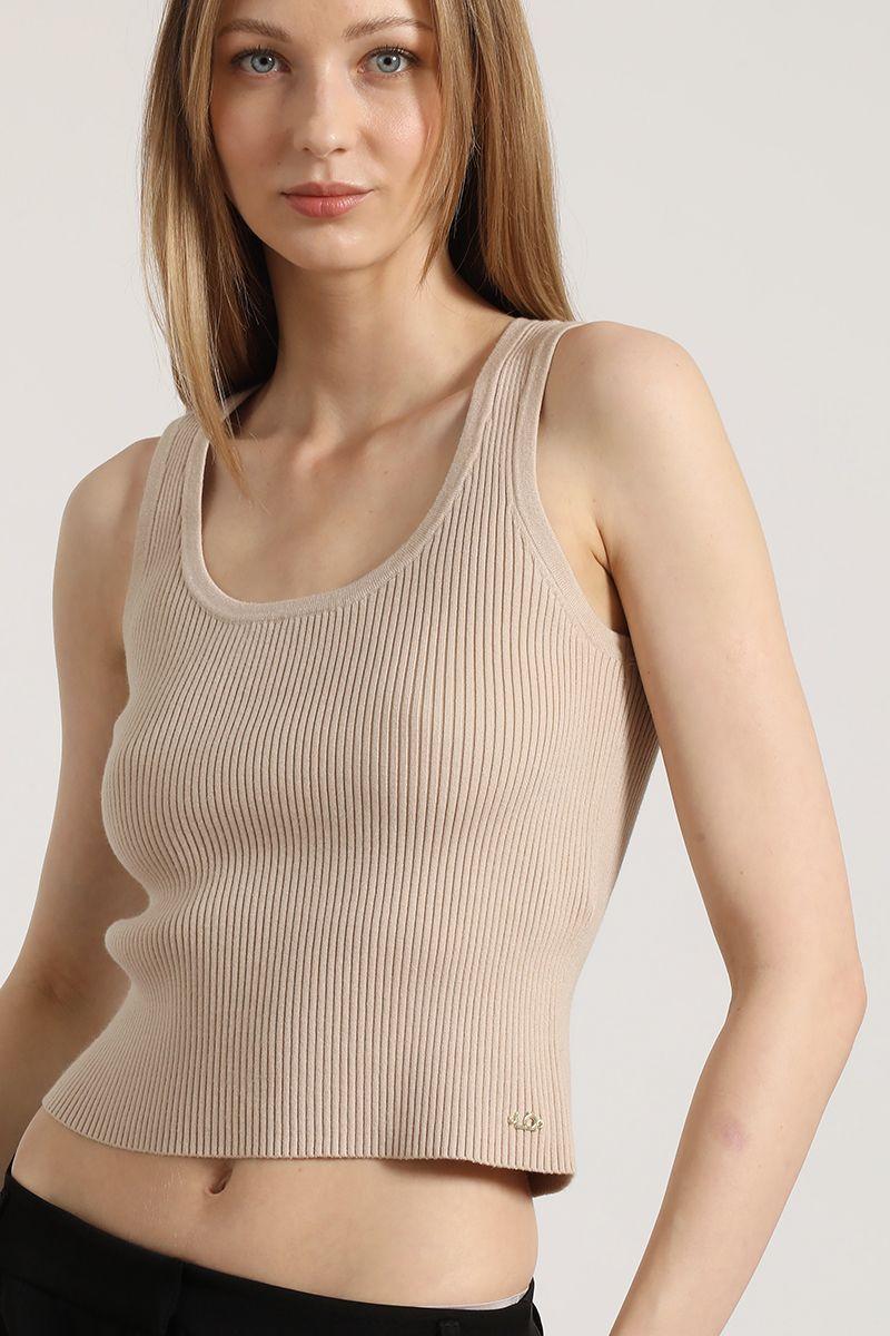 Polera tejida punto liola mujer beige-3