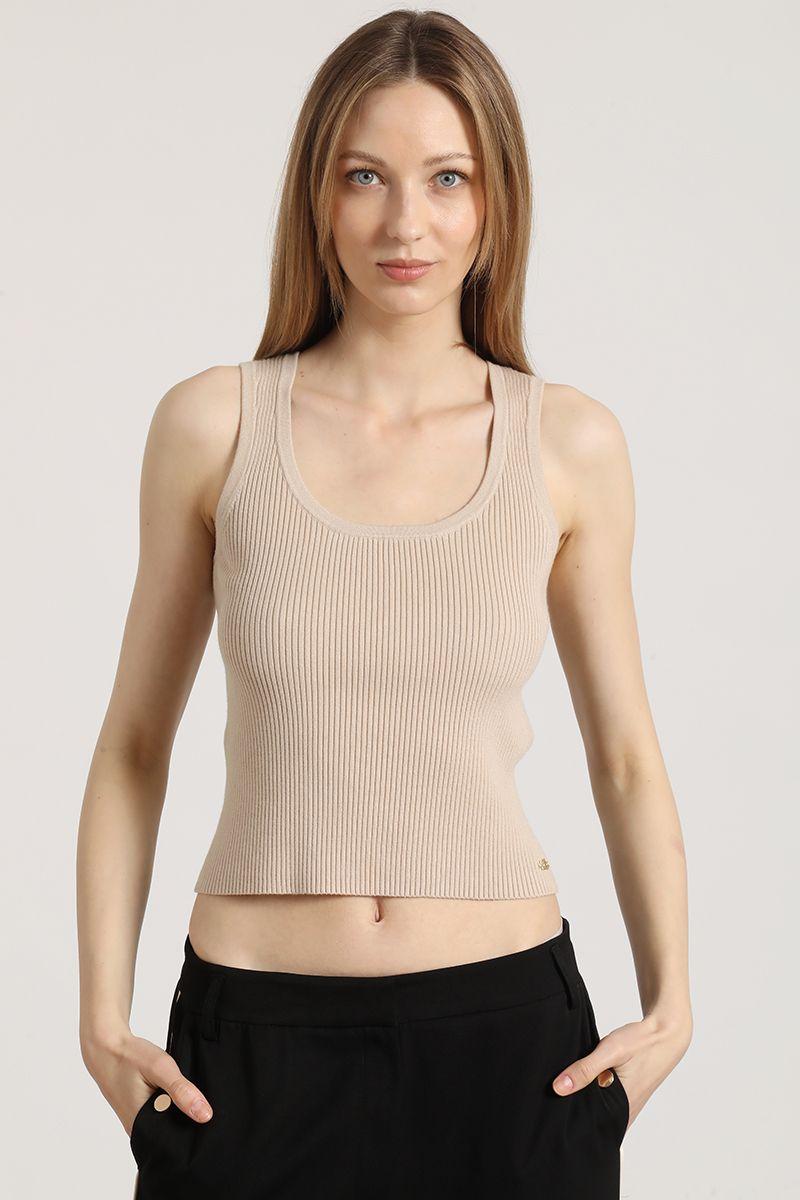 Polera tejida punto liola mujer beige-4
