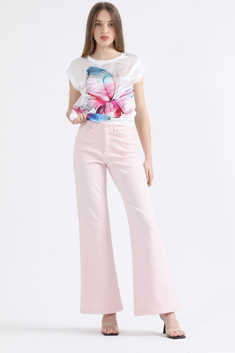 Jeans Procesado Palazzo, Tiro Medio, Rosa Liola-0