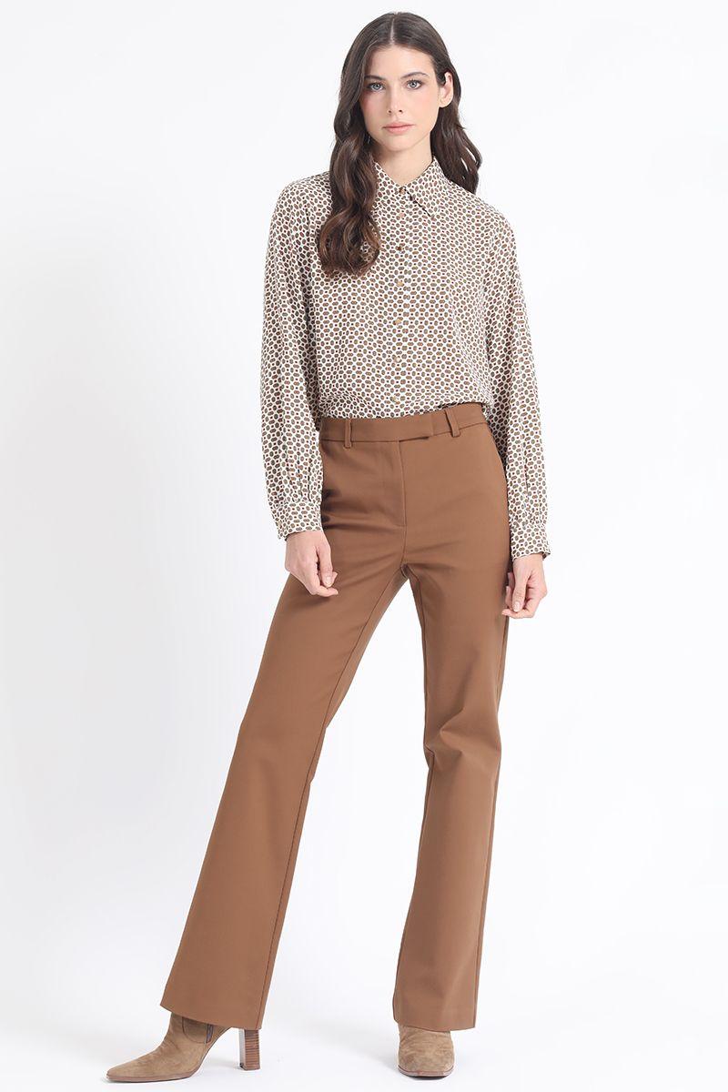 Pantalon Flare, Tiro Medio, Chocolate Liola-0
