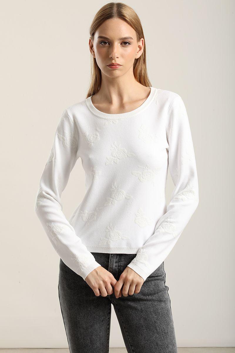 Jersey punto jacquard flores, crudo Liola-0