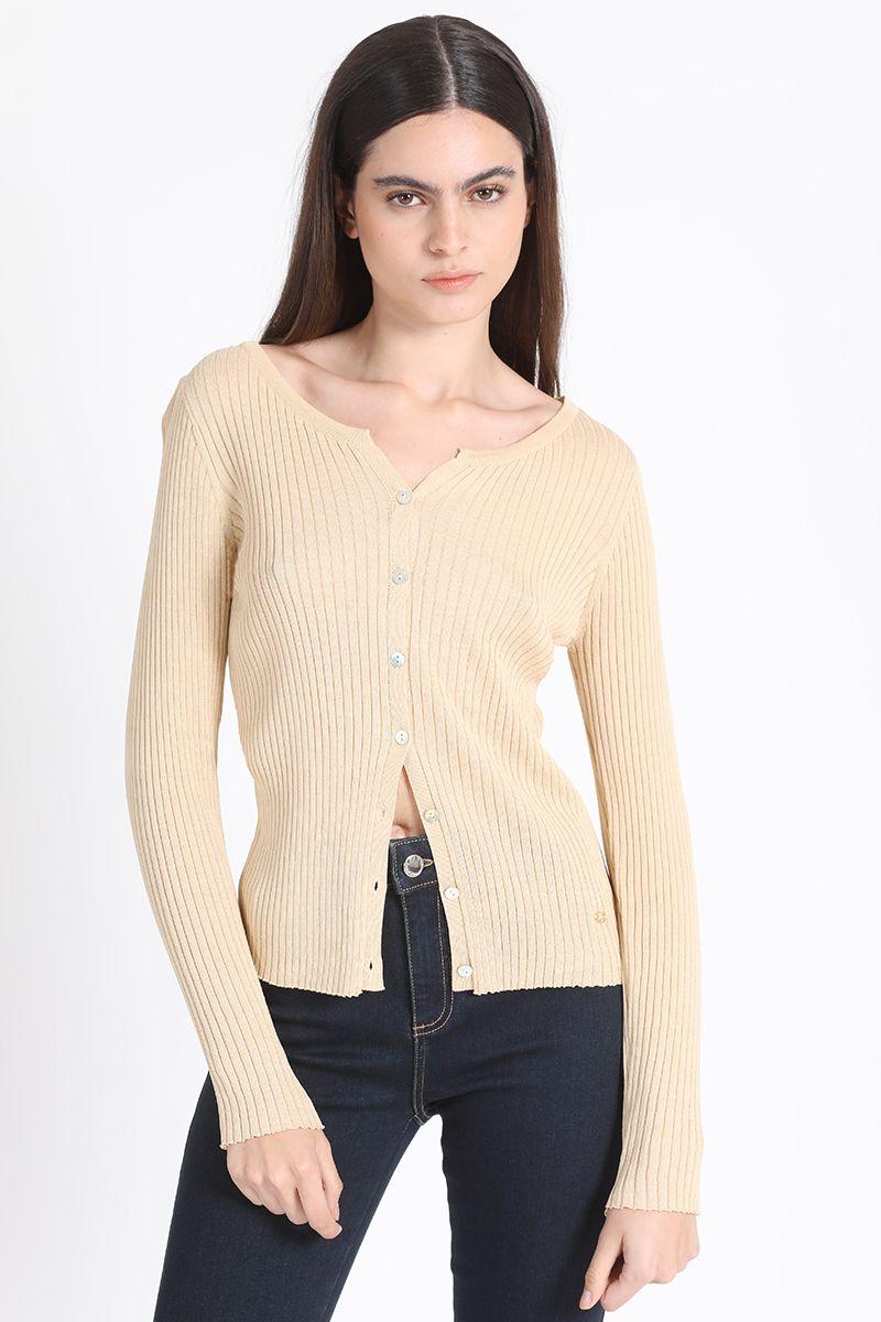 Jersey Tejido Boton Nacar, Beige Liola-0