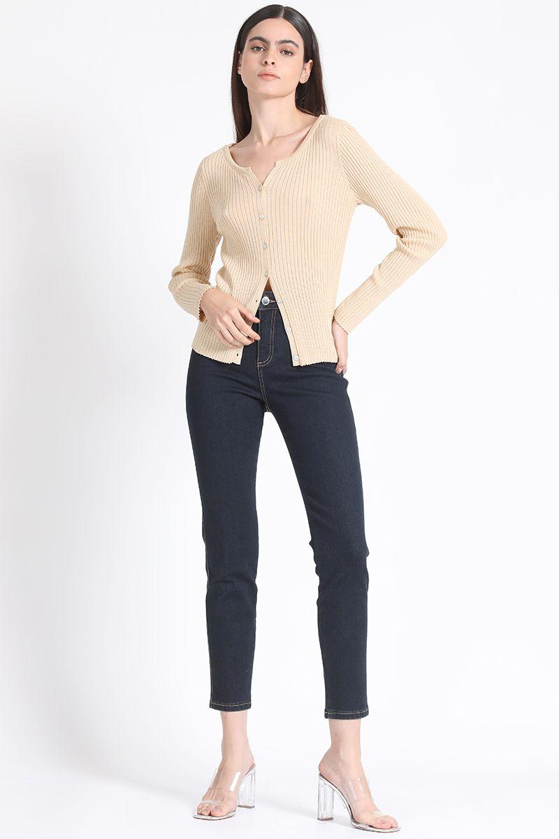 Jersey Tejido Boton Nacar, Beige Liola-1