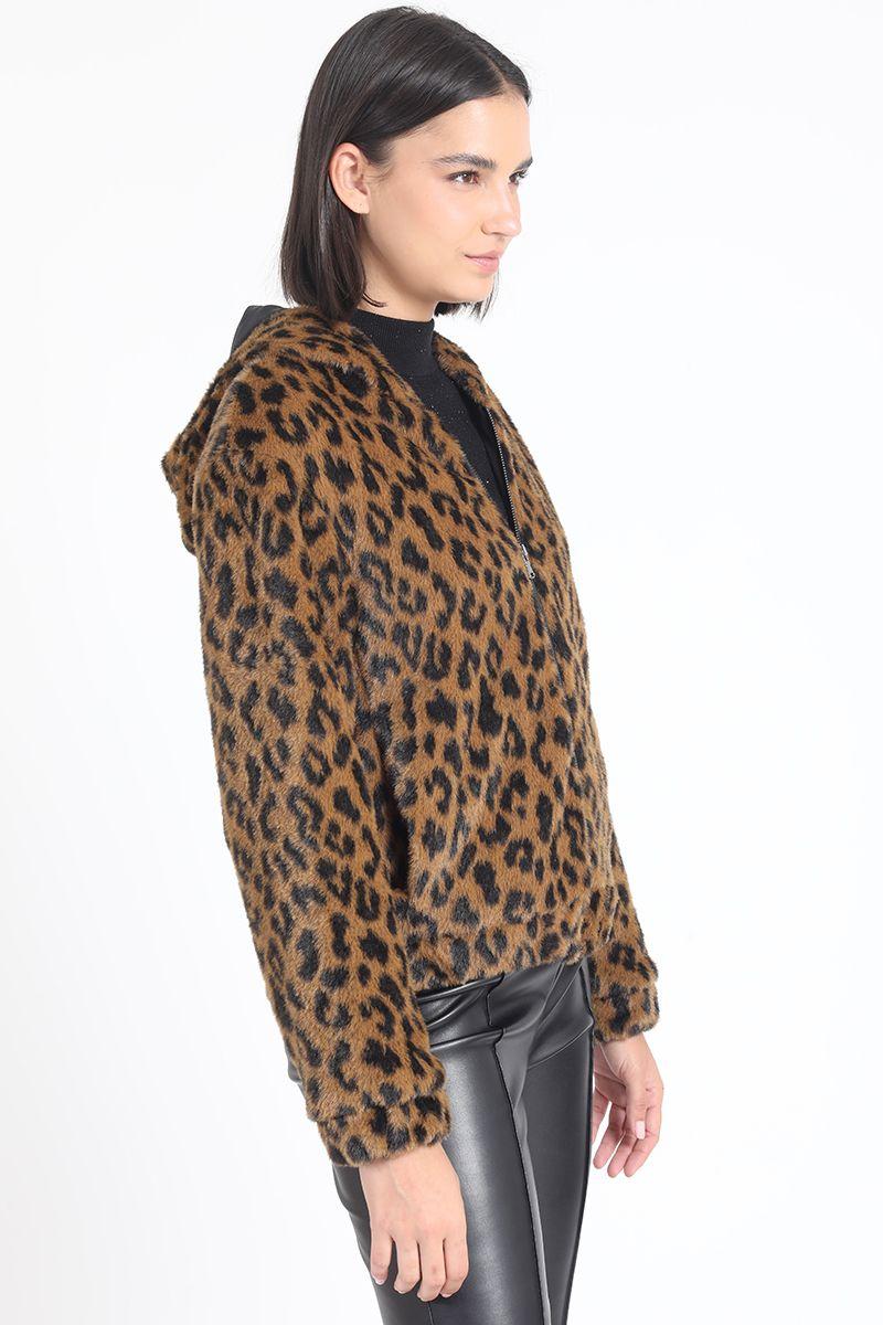 Chaqueta Bomber Efecto Piel Leopardo, Café Liola-4