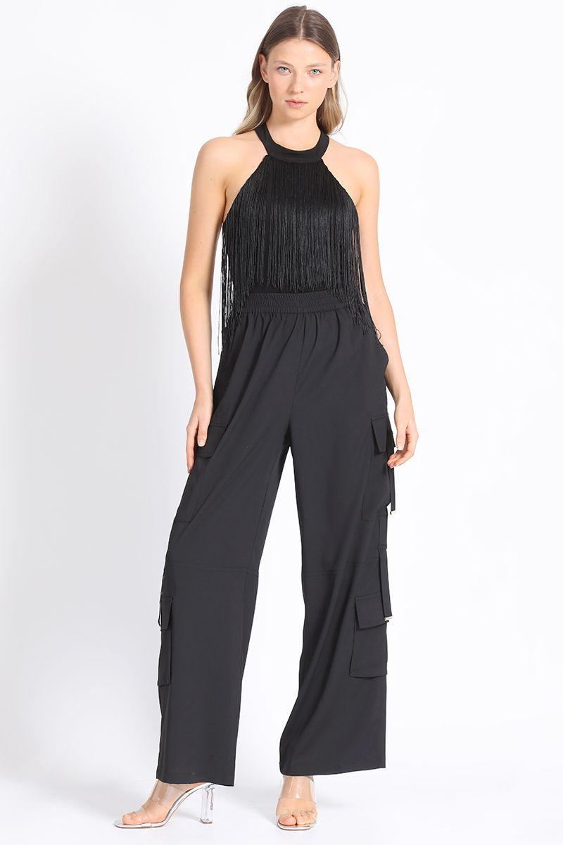 Pantalon Ancho Cargo Negro Liola-1