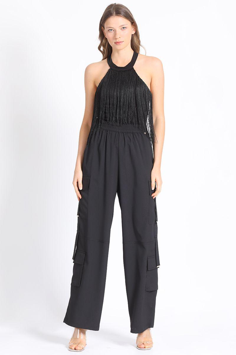 Pantalon Ancho Cargo Negro Liola-2