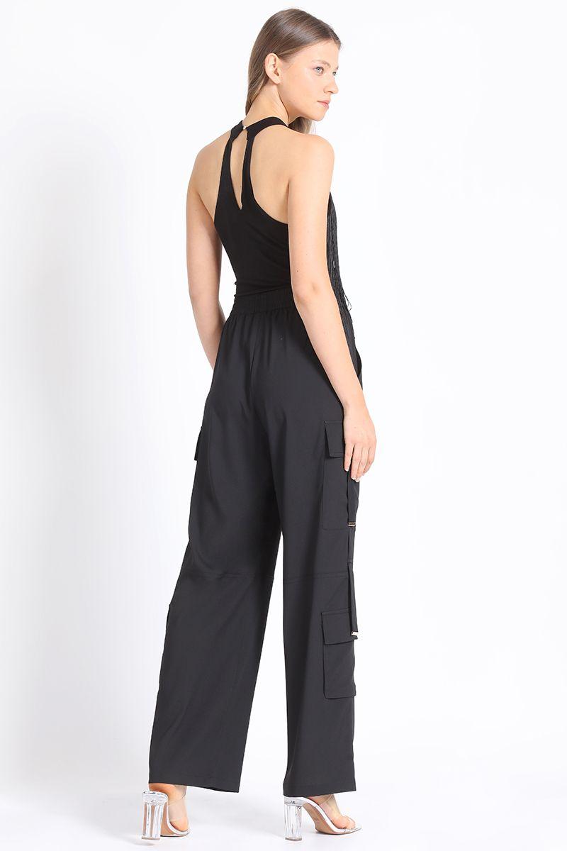 Pantalon Ancho Cargo Negro Liola-4