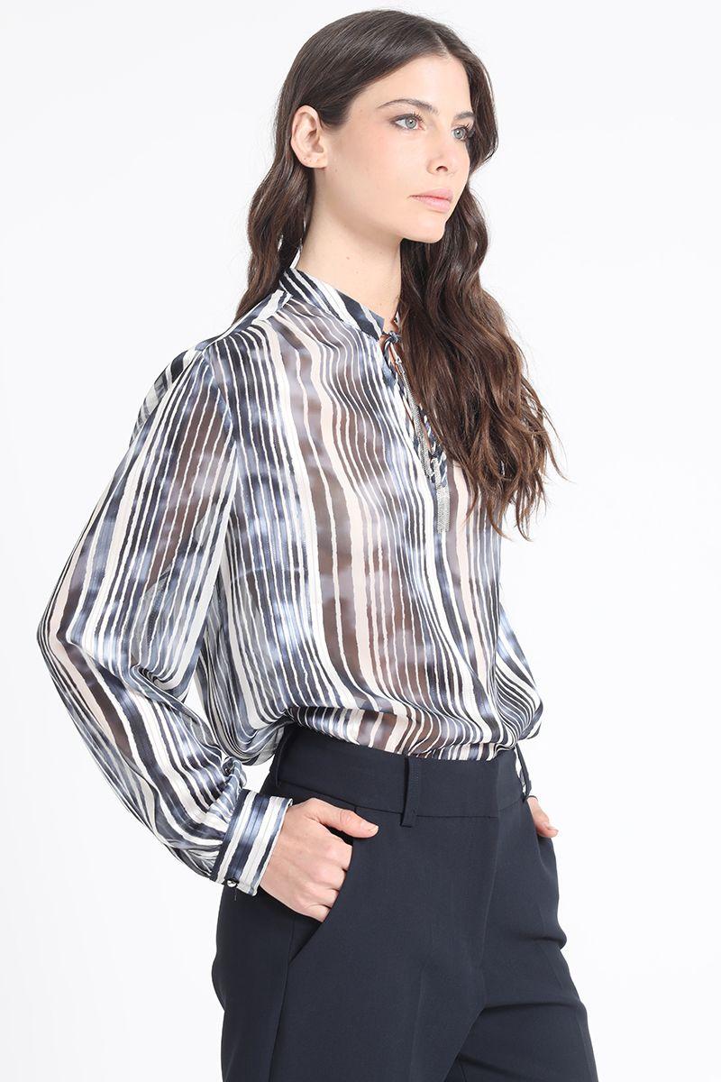 Blusa Con Lazo Y Cordon Fantasia, Azul Liola-4