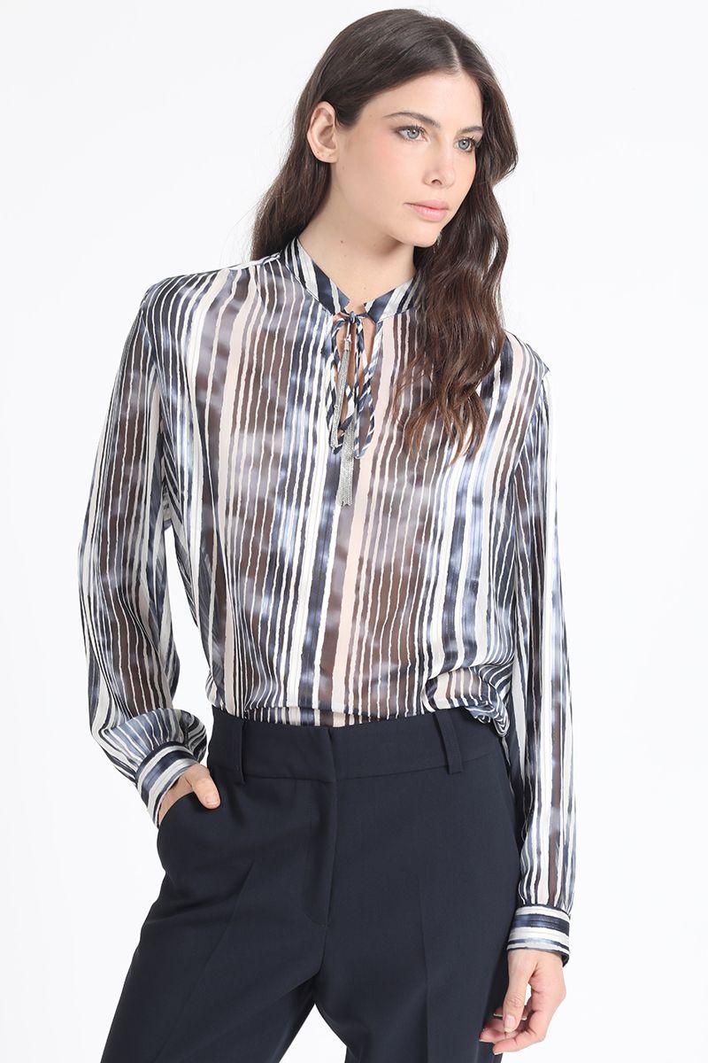 Blusa Con Lazo Y Cordon Fantasia, Azul Liola-5