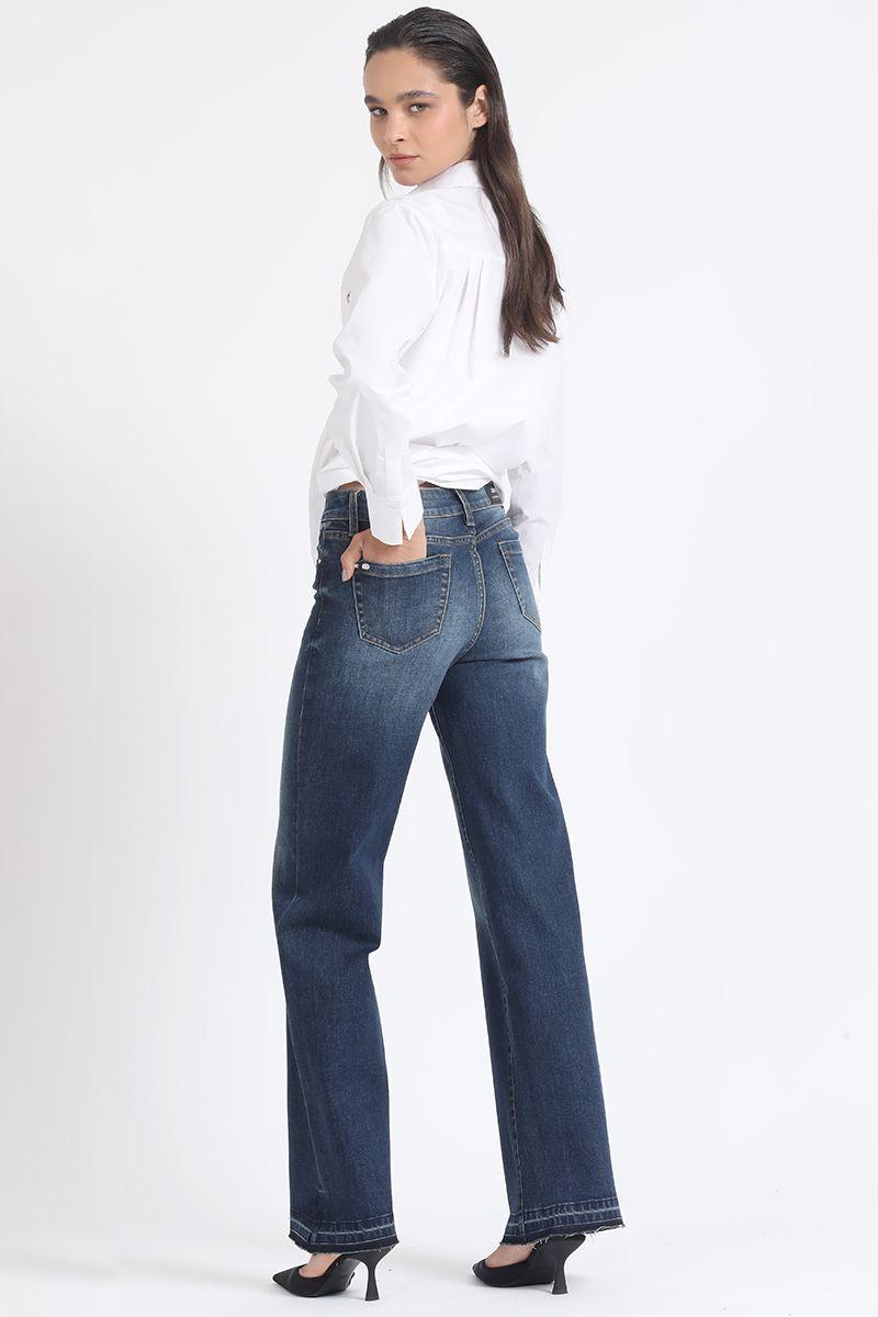 Jeans Straight Tiro Medio, Desgaste, Indigo Liola-5
