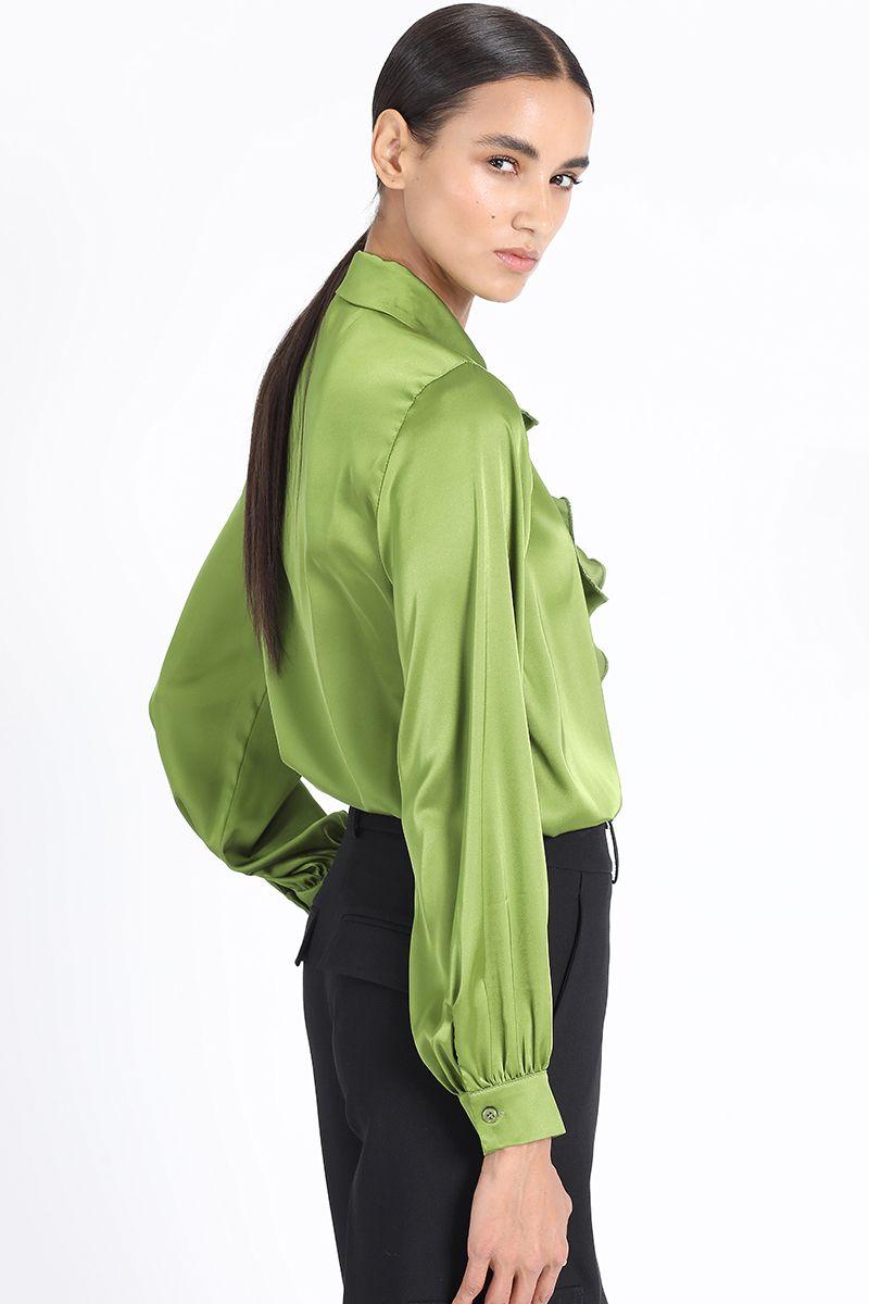 Blusa Camisera Vuelos Satin Verde Liola-2