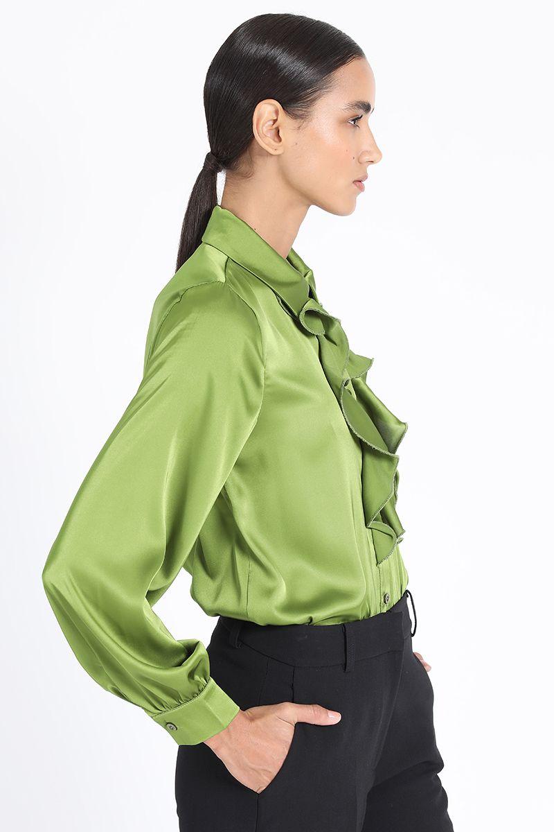 Blusa Camisera Vuelos Satin Verde Liola-3