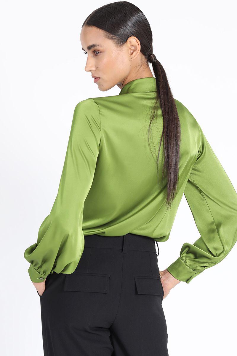 Blusa Camisera Vuelos Satin Verde Liola-4