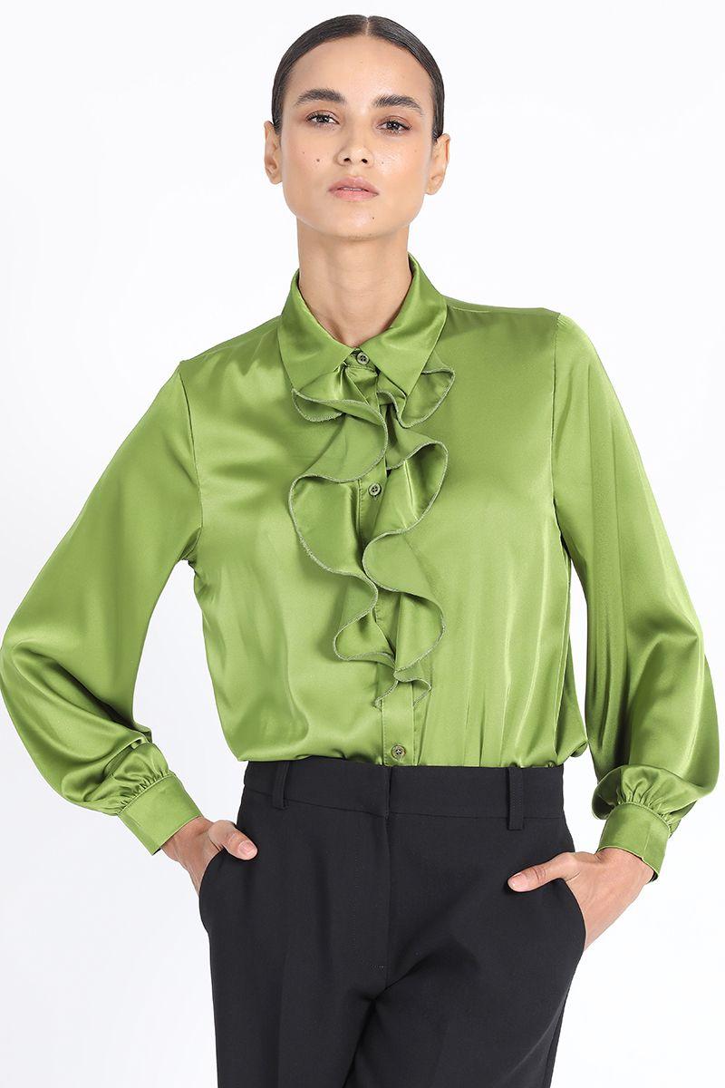 Blusa Camisera Vuelos Satin Verde Liola-5