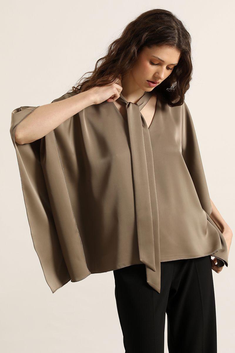 Blusa tunica, satin lazada, topo Liola-0