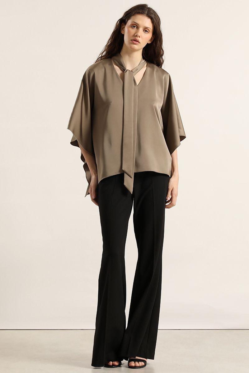 Blusa tunica, satin lazada, topo Liola-1