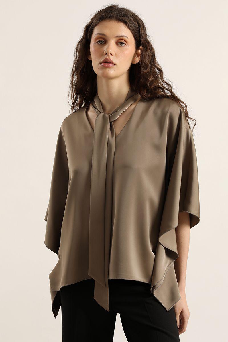 Blusa tunica, satin lazada, topo Liola-2