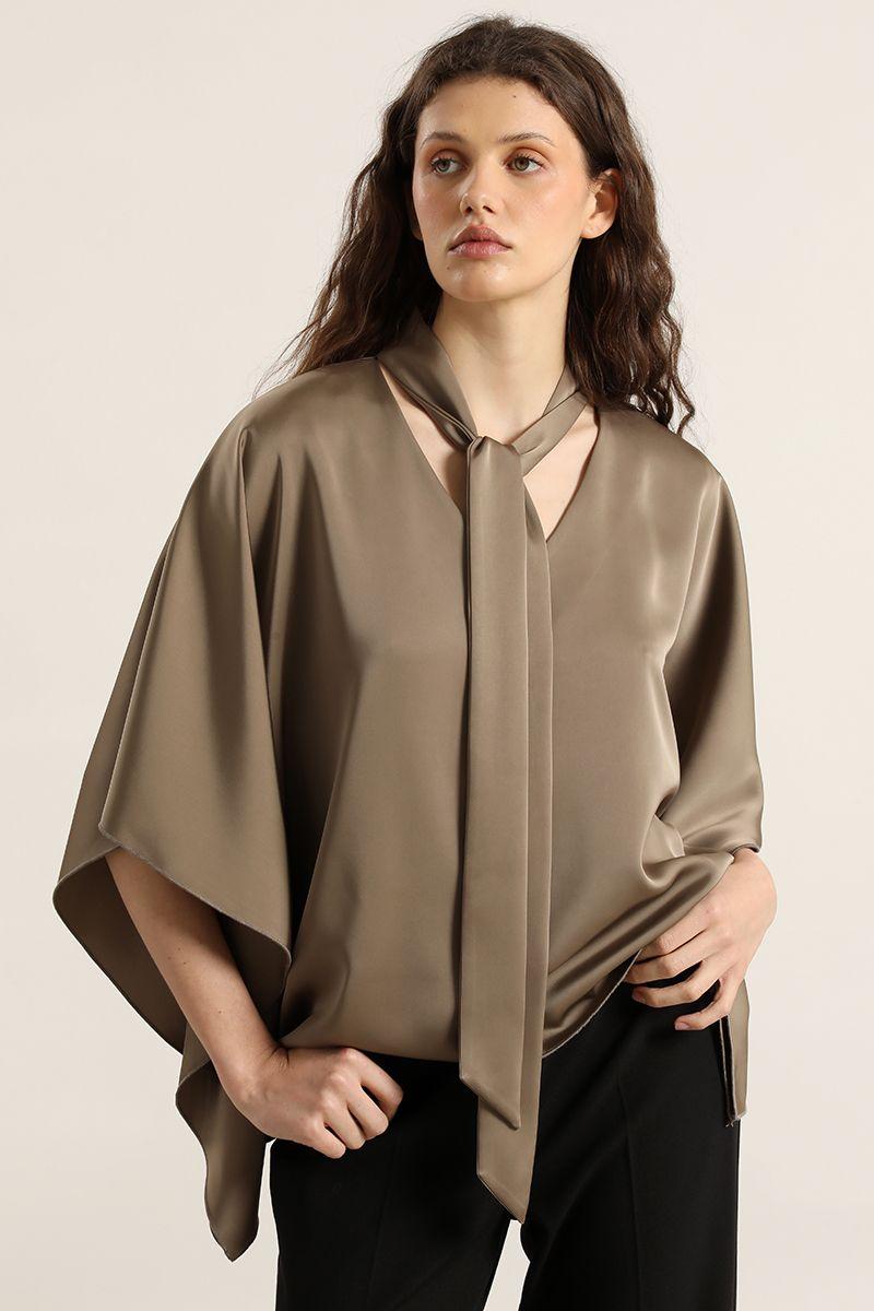 Blusa tunica, satin lazada, topo Liola-3