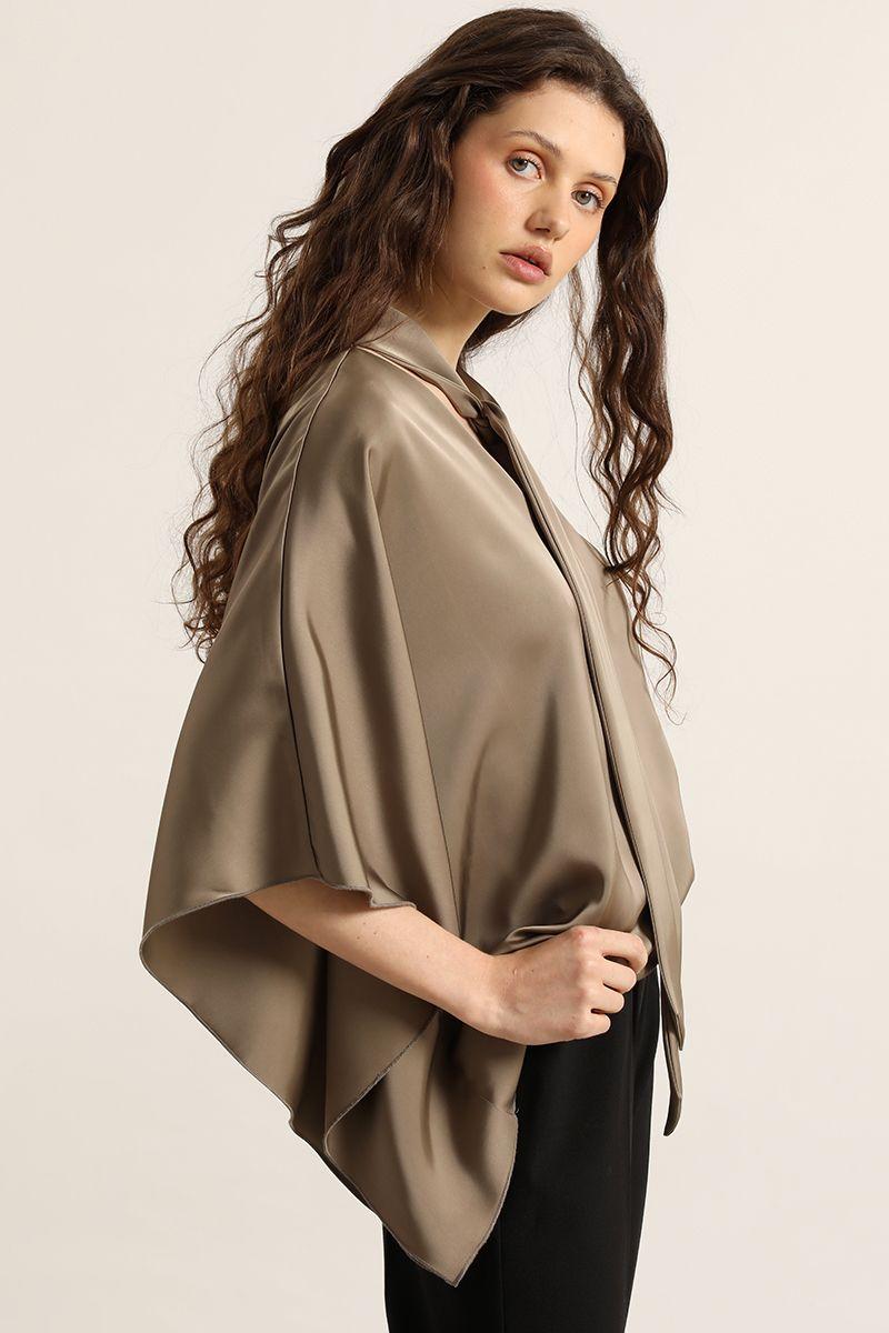 Blusa tunica, satin lazada, topo Liola-4