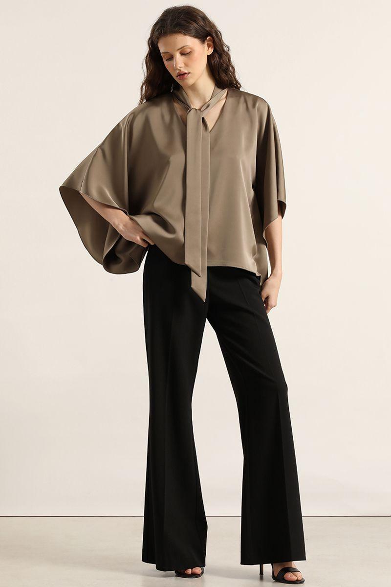 Blusa tunica, satin lazada, topo Liola-6