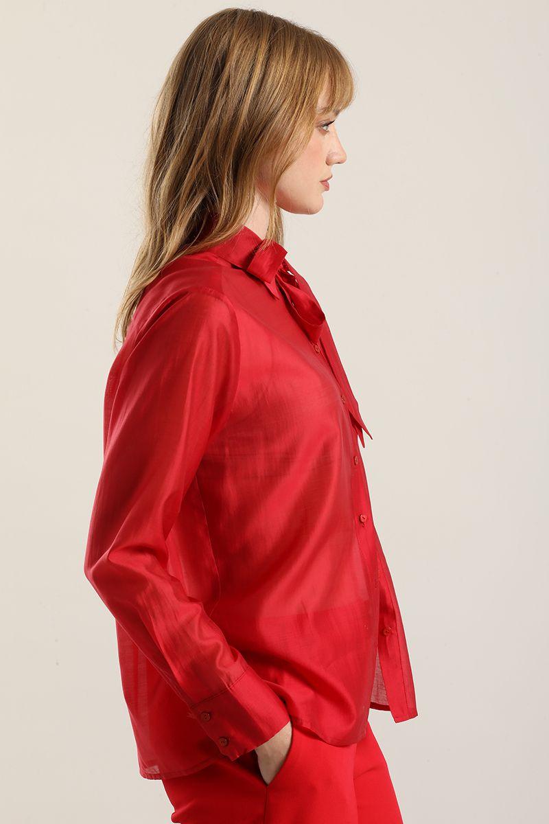 Blusa Semitrasparente Con Lazo, Rojo Liola-4