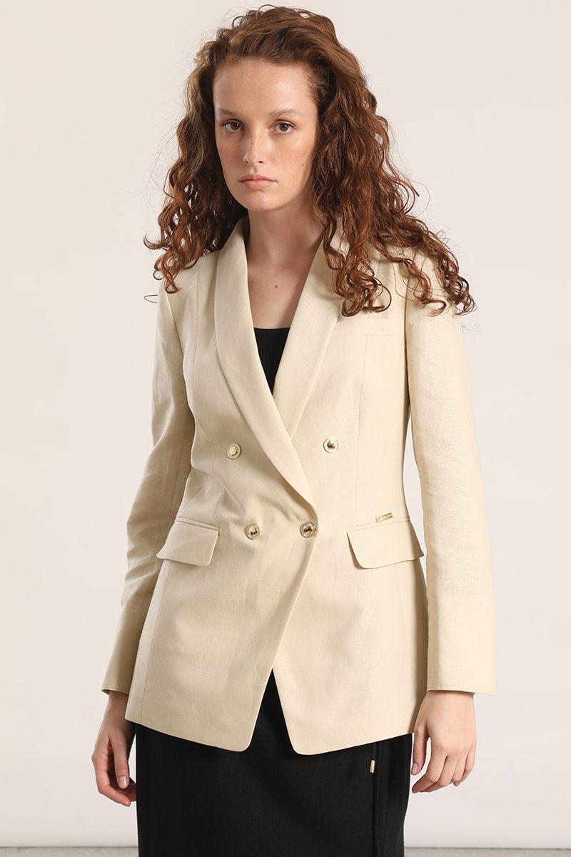 Blazer semi cruzado lino Liola mujer verde-3