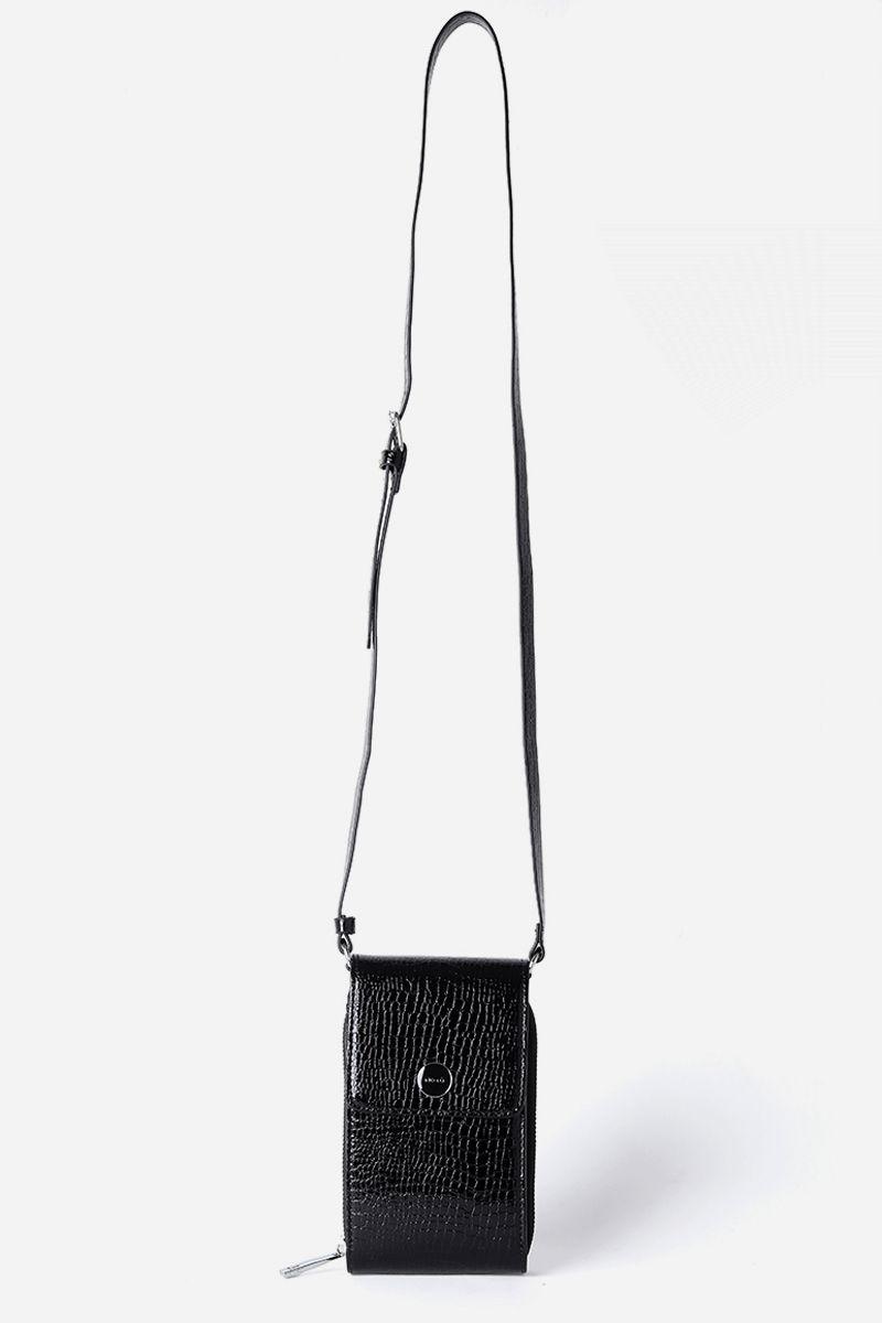 Bolso Para Celular Croco Charol, Efecto Cuero, Negro Liola-3
