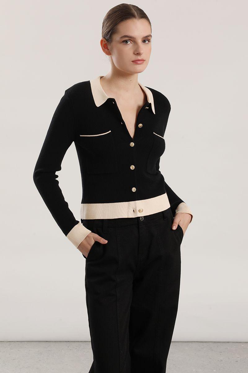 Chaqueta punto contratono mujer Liola negro-0