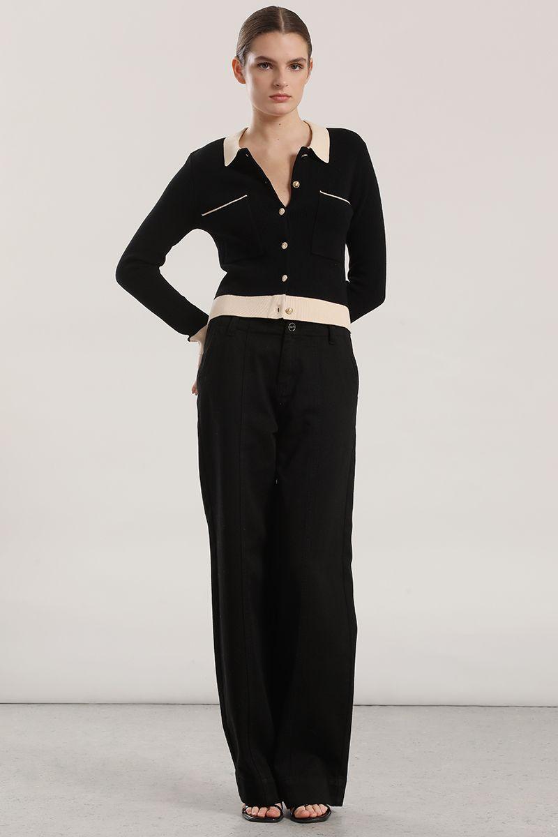 Chaqueta punto contratono mujer Liola negro-1