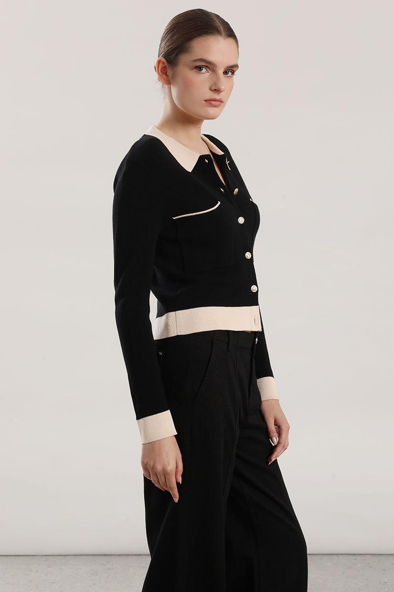 Chaqueta punto contratono mujer Liola negro-2