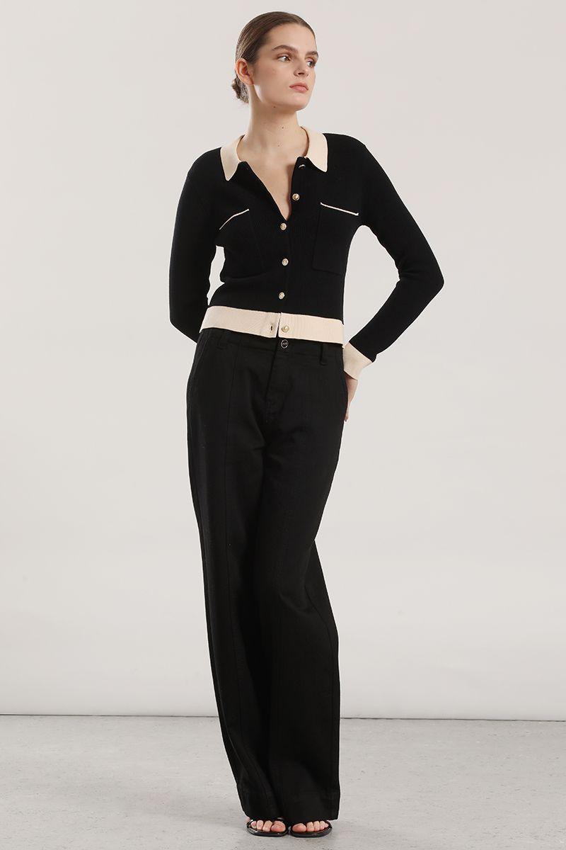 Chaqueta punto contratono mujer Liola negro-3