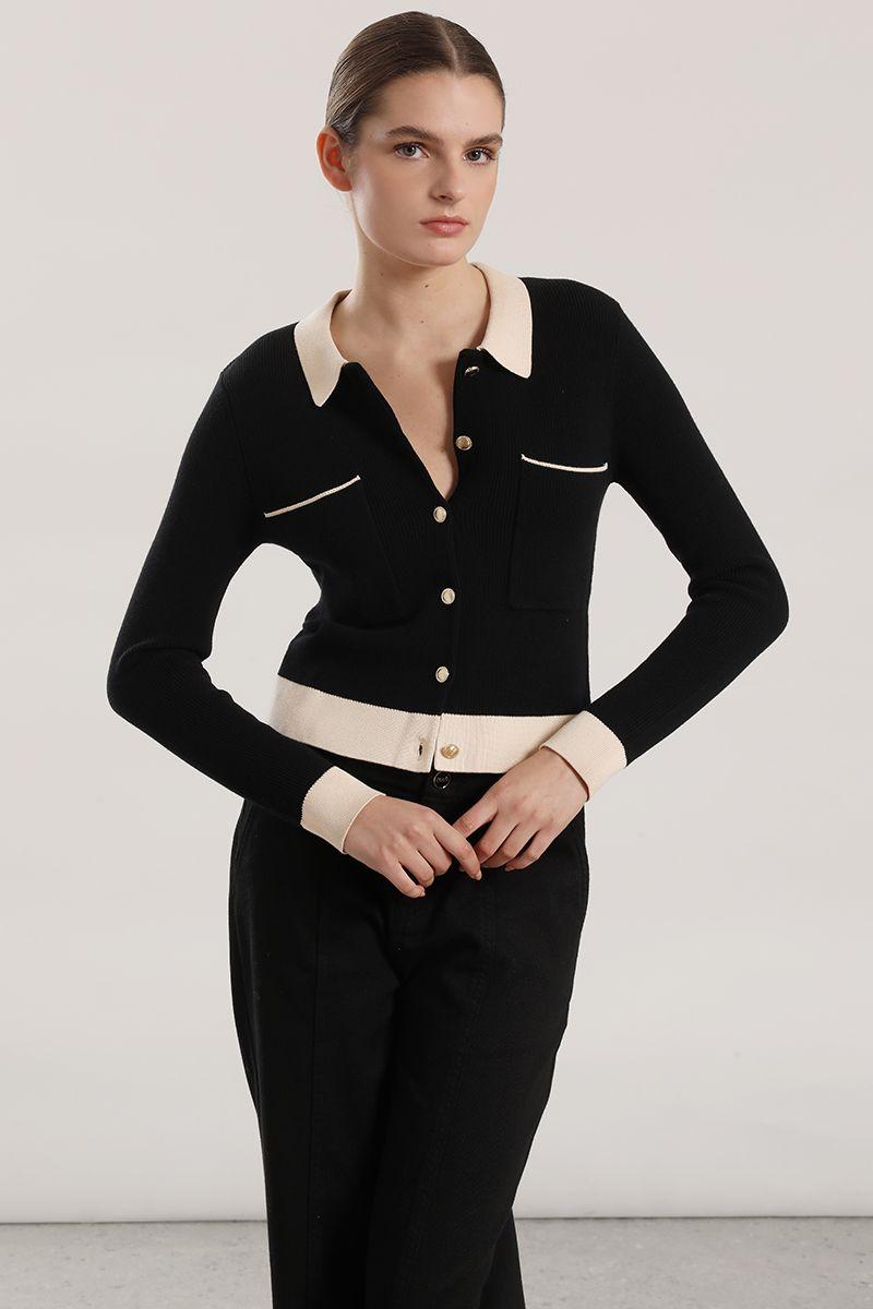 Chaqueta punto contratono mujer Liola negro-4