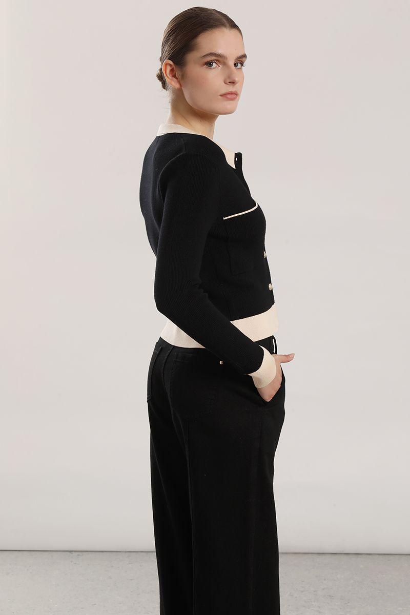 Chaqueta punto contratono mujer Liola negro-5