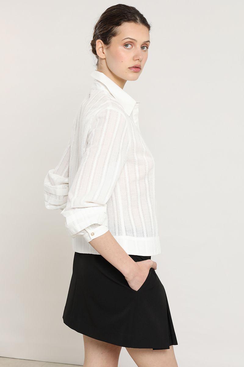 Blusa algodon, semitransparente fantasia, crudo Liola-2
