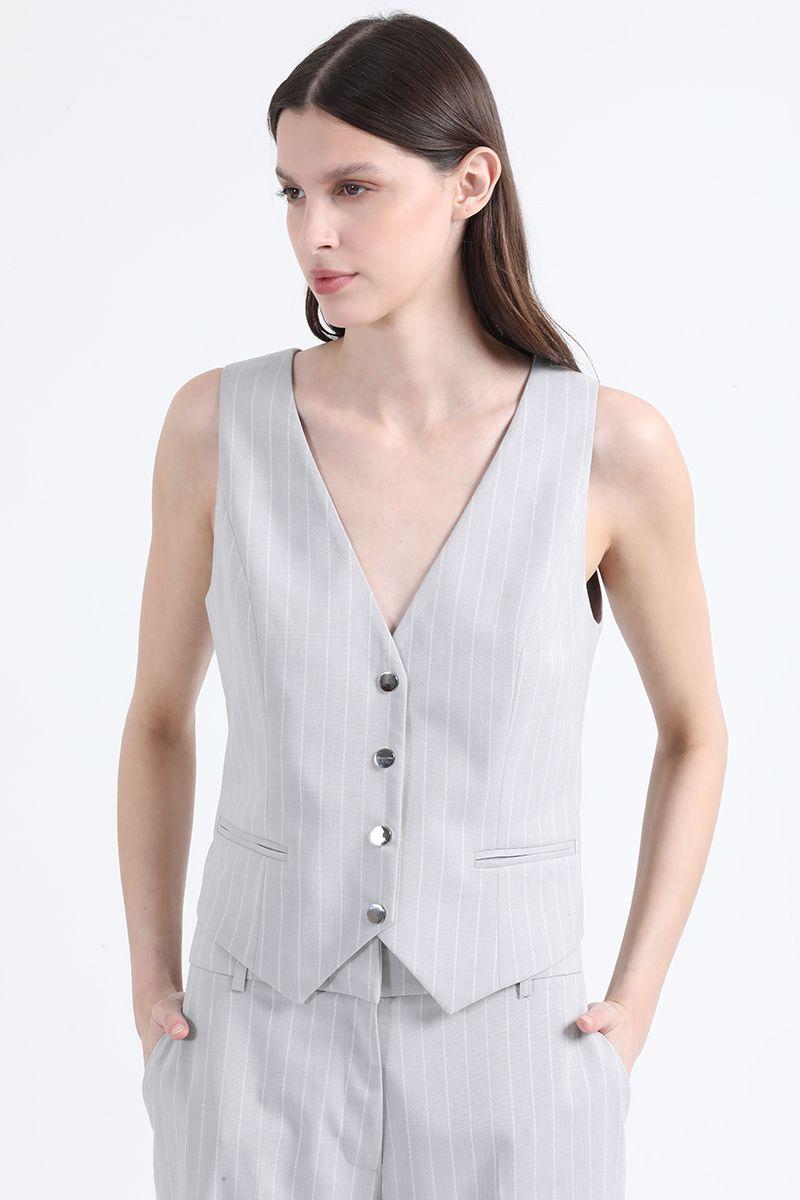 Chaleco Sastre Listado Lurex Gris Liola-0